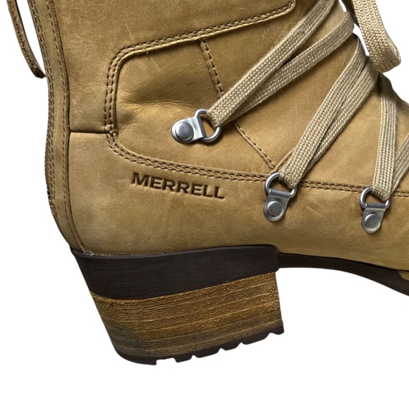 Merrell Women's Size 10 Shiloh II Boots Beige Leather Zip Booties Chunky Heels - Picture 9 of 13